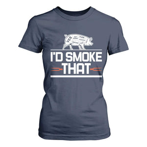 Funny BBQ I'd Smoke That T Shirt For Women Chef Butcher Cook BBQ TS10 Navy Print Your Wear