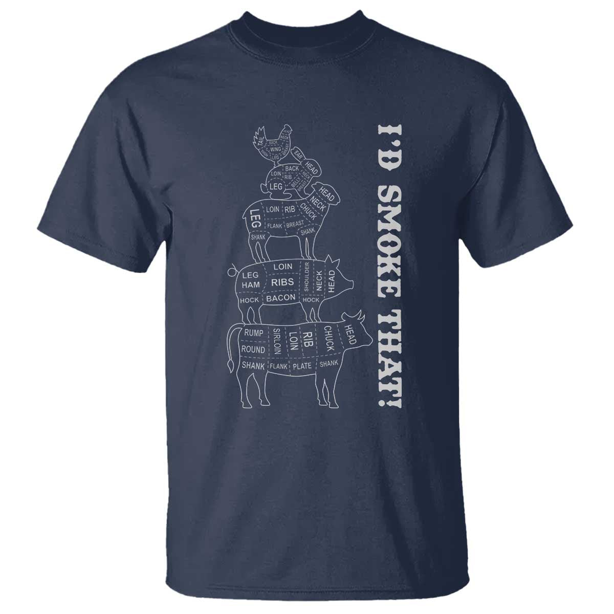 Funny BBQ T Shirt I'd Smoke That TS10 Navy Print Your Wear