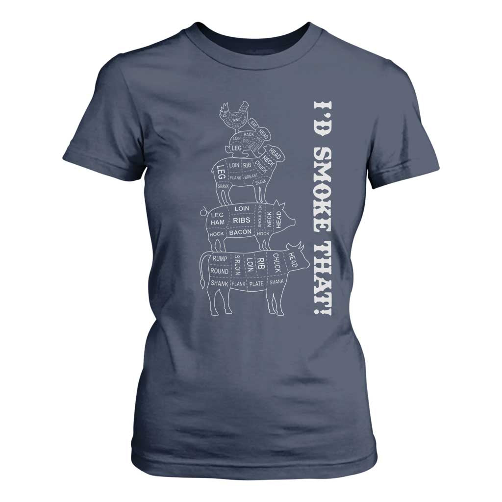 Funny BBQ T Shirt For Women I'd Smoke That TS10 Navy Print Your Wear