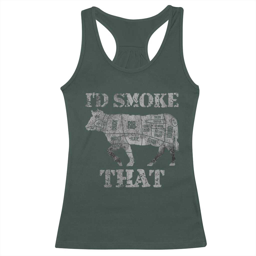 Funny BBQ Racerback Tank Top Chef Butcher Cook BBQ I'd Smoke That Cow Beef TS10 Dark Forest Green Print Your Wear