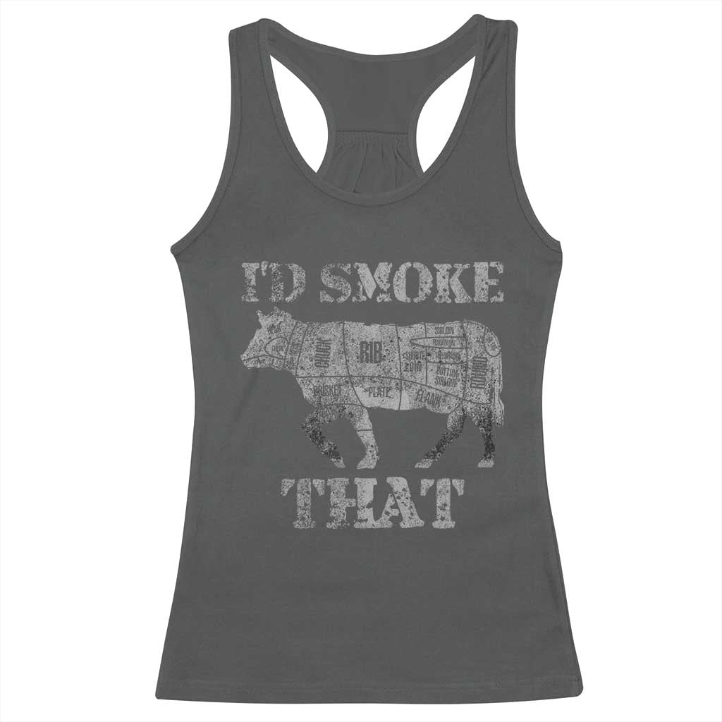Funny BBQ Racerback Tank Top Chef Butcher Cook BBQ I'd Smoke That Cow Beef TS10 Dark Heather Print Your Wear