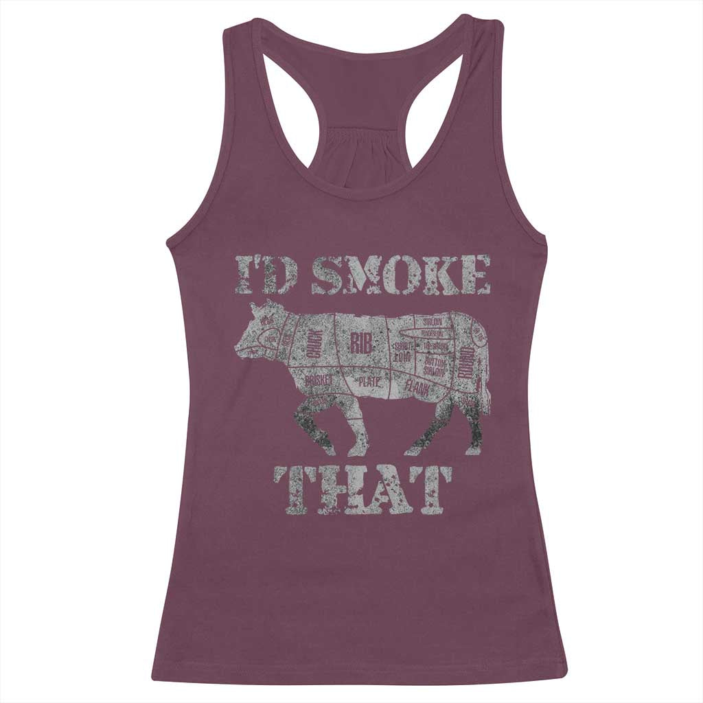 Funny BBQ Racerback Tank Top Chef Butcher Cook BBQ I'd Smoke That Cow Beef TS10 Maroon Print Your Wear
