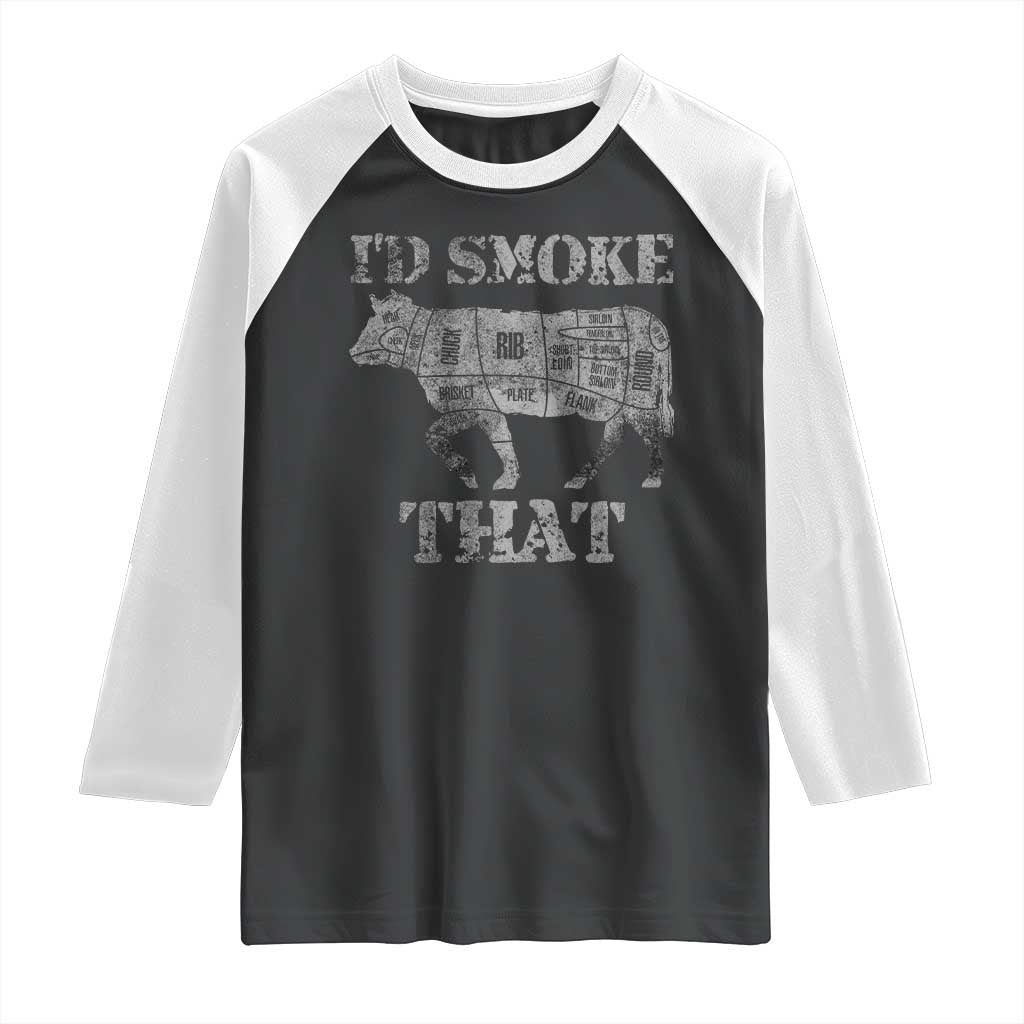 Funny BBQ Raglan Shirt Chef Butcher Cook BBQ I'd Smoke That Cow Beef TS10 Black White Print Your Wear