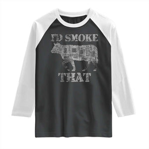 Funny BBQ Raglan Shirt Chef Butcher Cook BBQ I'd Smoke That Cow Beef TS10 Black White Print Your Wear
