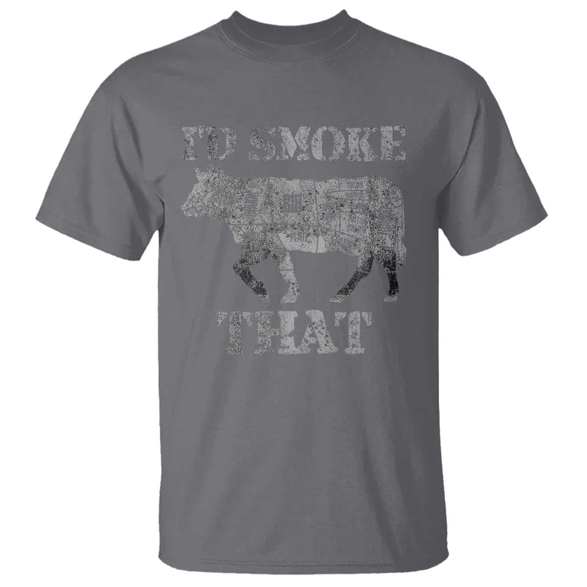 Funny BBQ T Shirt Chef Butcher Cook BBQ I'd Smoke That Cow Beef TS10 Charcoal Print Your Wear