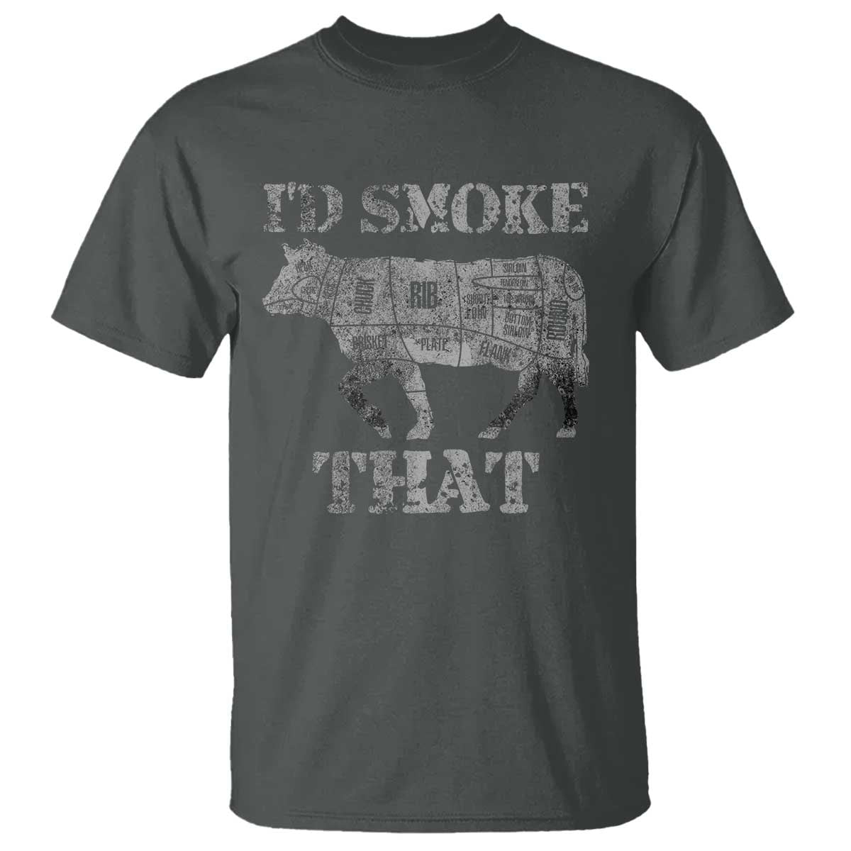 Funny BBQ T Shirt Chef Butcher Cook BBQ I'd Smoke That Cow Beef TS10 Dark Heather Print Your Wear