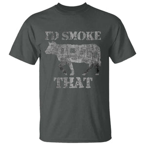 Funny BBQ T Shirt Chef Butcher Cook BBQ I'd Smoke That Cow Beef TS10 Dark Heather Print Your Wear