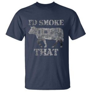 Funny BBQ T Shirt Chef Butcher Cook BBQ I'd Smoke That Cow Beef TS10 Navy Print Your Wear