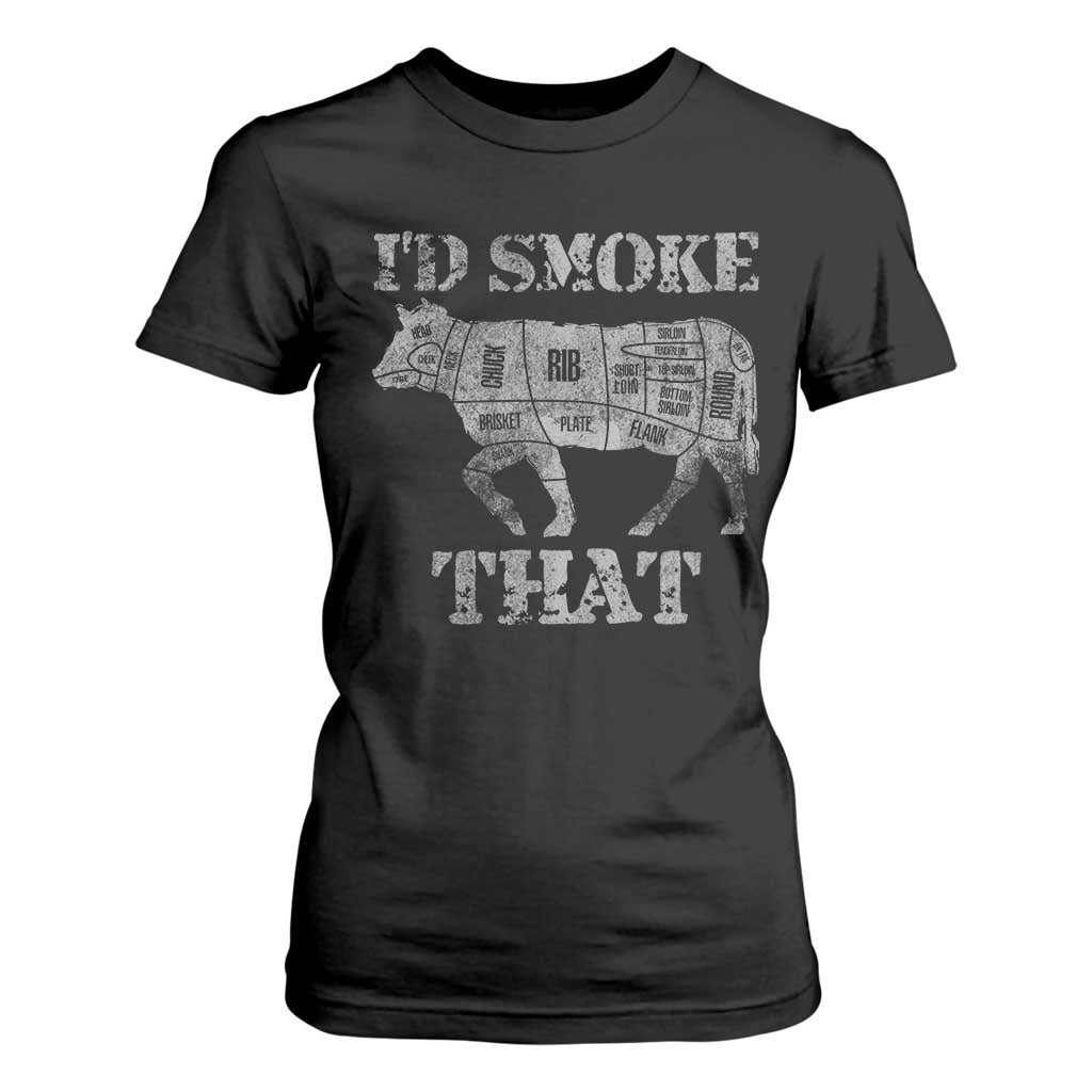 Funny BBQ T Shirt For Women Chef Butcher Cook BBQ I'd Smoke That Cow Beef TS10 Black Print Your Wear