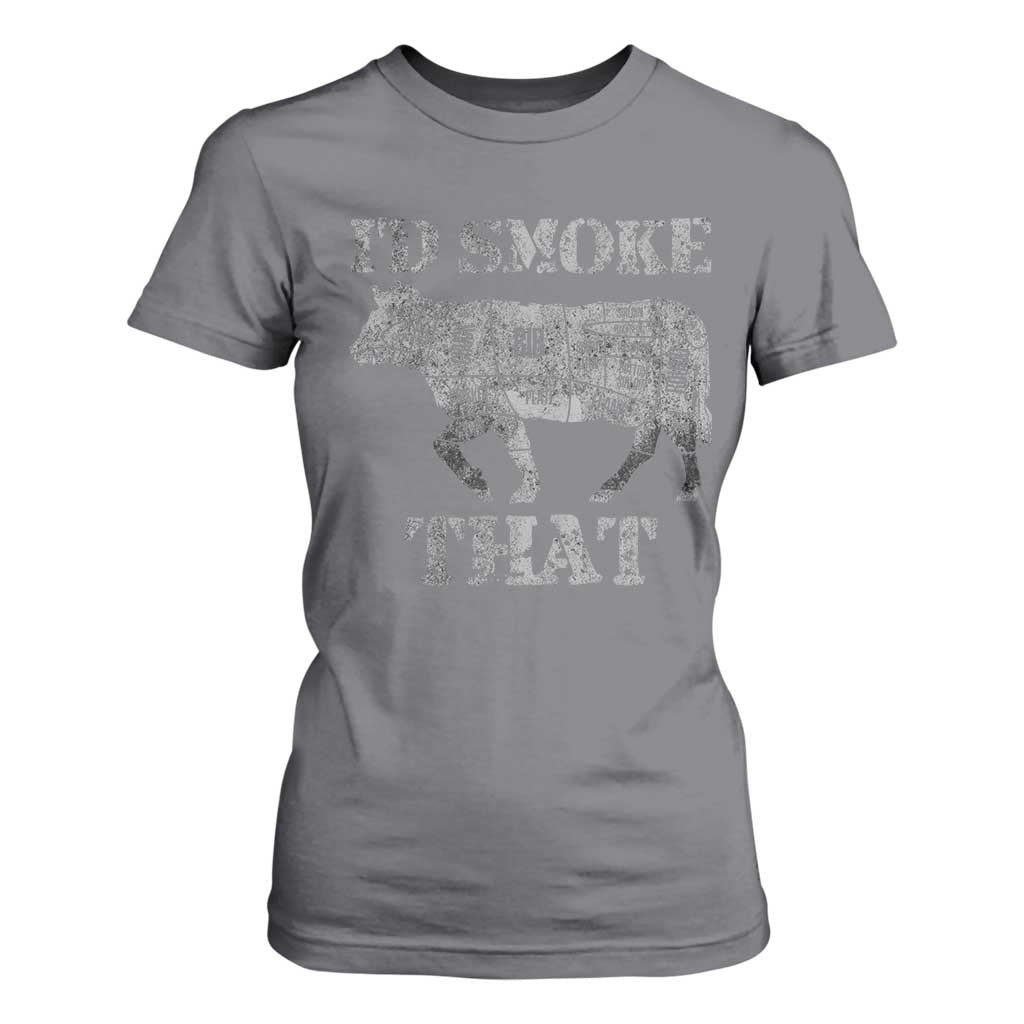 Funny BBQ T Shirt For Women Chef Butcher Cook BBQ I'd Smoke That Cow Beef TS10 Charcoal Print Your Wear