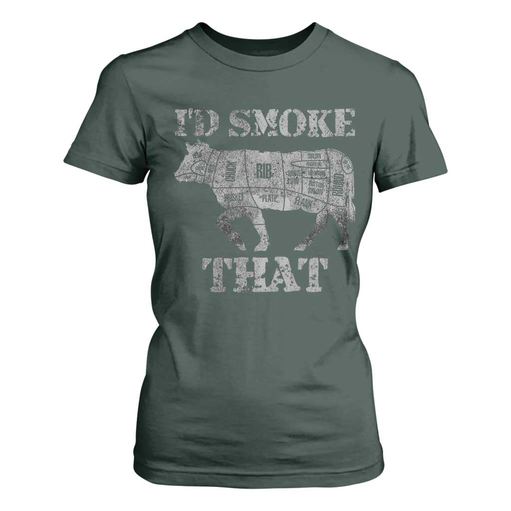 Funny BBQ T Shirt For Women Chef Butcher Cook BBQ I'd Smoke That Cow Beef TS10 Dark Forest Green Print Your Wear