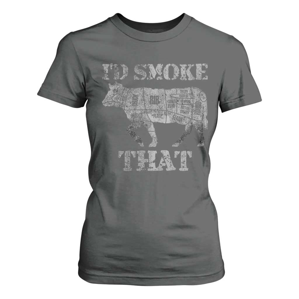 Funny BBQ T Shirt For Women Chef Butcher Cook BBQ I'd Smoke That Cow Beef TS10 Dark Heather Print Your Wear