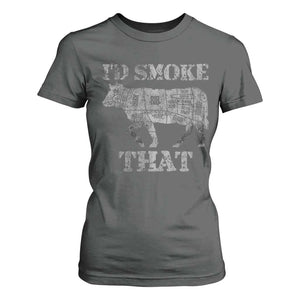 Funny BBQ T Shirt For Women Chef Butcher Cook BBQ I'd Smoke That Cow Beef TS10 Dark Heather Print Your Wear