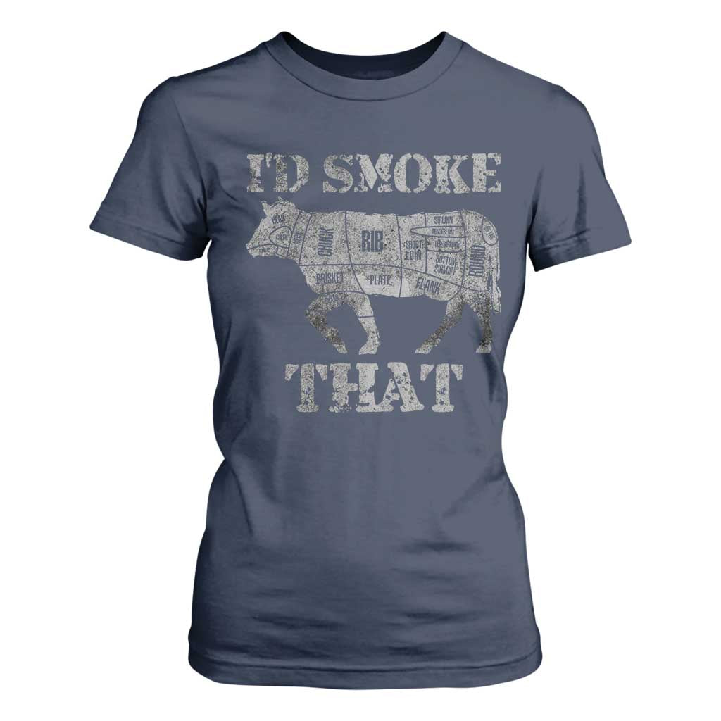 Funny BBQ T Shirt For Women Chef Butcher Cook BBQ I'd Smoke That Cow Beef TS10 Navy Print Your Wear