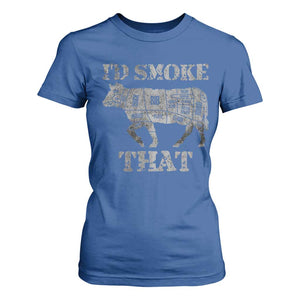 Funny BBQ T Shirt For Women Chef Butcher Cook BBQ I'd Smoke That Cow Beef TS10 Royal Blue Print Your Wear