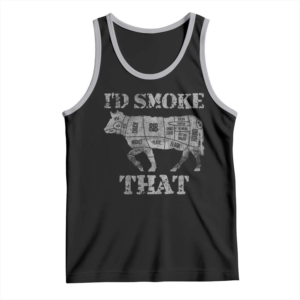 Funny BBQ Tank Top Chef Butcher Cook BBQ I'd Smoke That Cow Beef TS10 Black Athletic Heather Print Your Wear