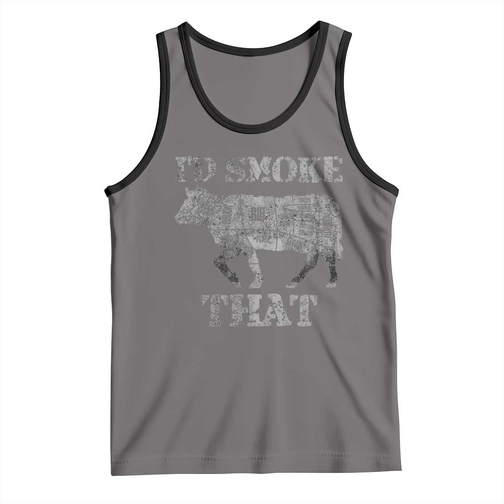 Funny BBQ Tank Top Chef Butcher Cook BBQ I'd Smoke That Cow Beef TS10 Deep Heather Black Print Your Wear