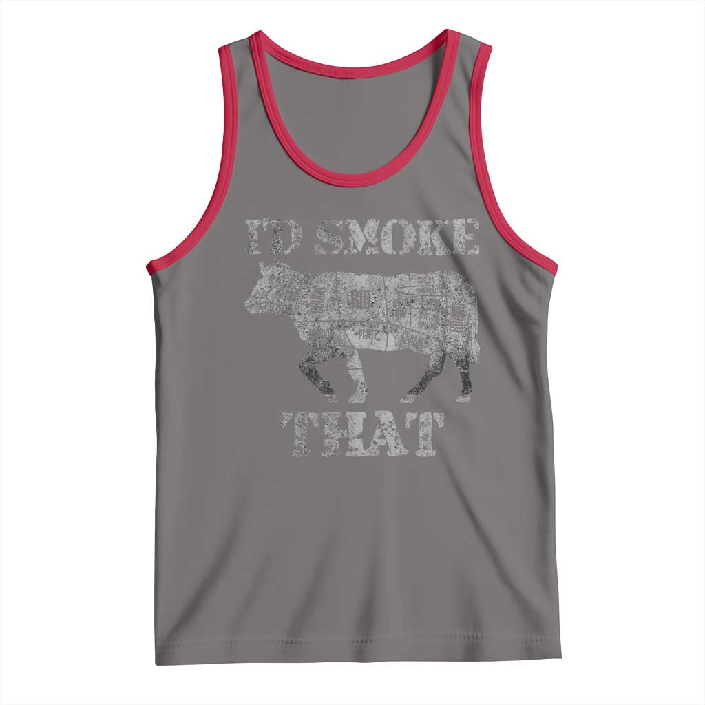 Funny BBQ Tank Top Chef Butcher Cook BBQ I'd Smoke That Cow Beef TS10 Deep Heather Red Print Your Wear