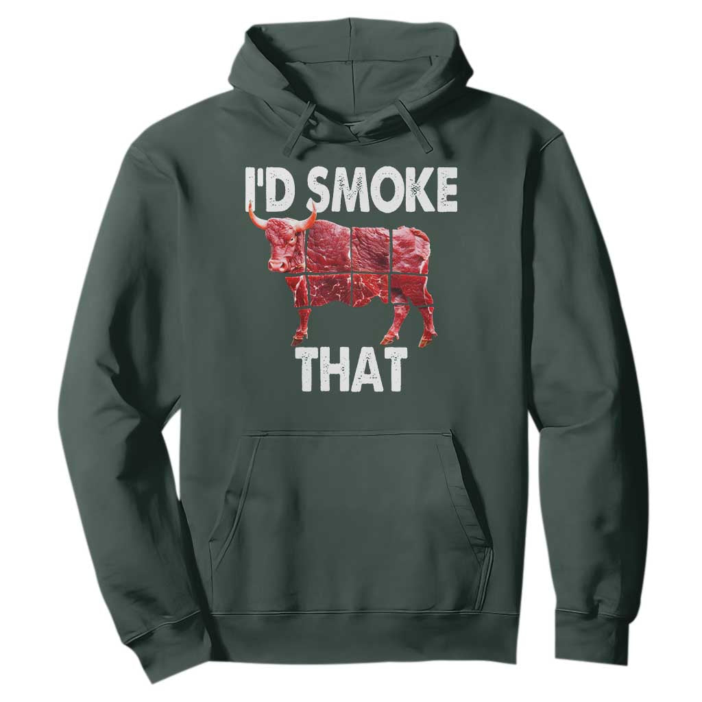 Funny BBQ Hoodie I'd Smoke That Cow Beef Chef Butcher Cook TS10 Dark Forest Green Print Your Wear