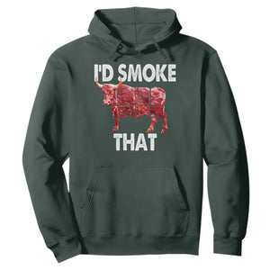 Funny BBQ Hoodie I'd Smoke That Cow Beef Chef Butcher Cook TS10 Dark Forest Green Print Your Wear