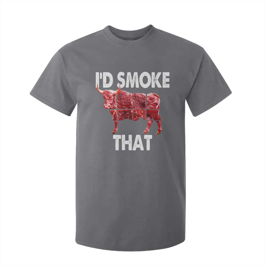 Funny BBQ T Shirt For Kid I'd Smoke That Cow Beef Chef Butcher Cook TS10 Charcoal Print Your Wear