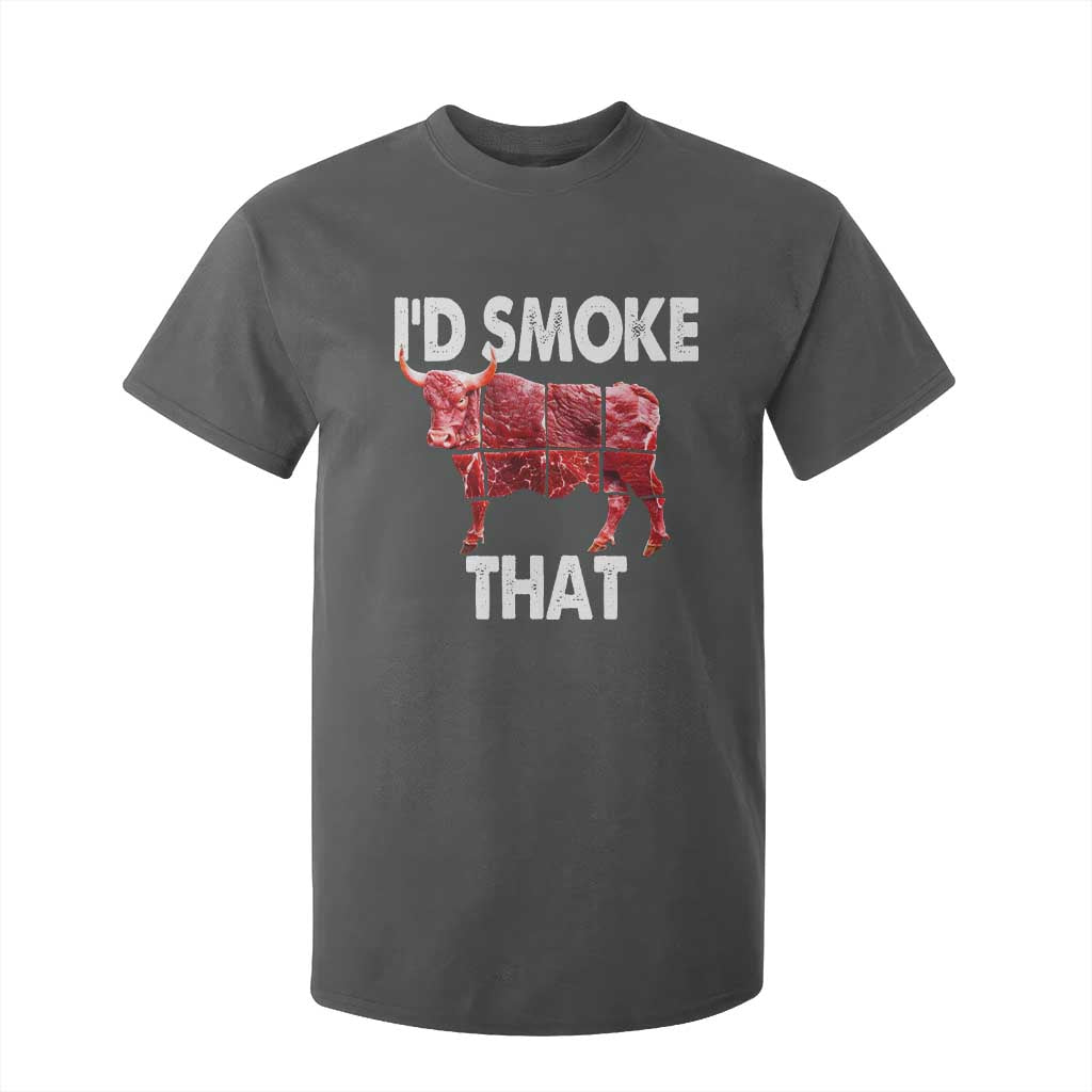 Funny BBQ T Shirt For Kid I'd Smoke That Cow Beef Chef Butcher Cook TS10 Dark Heather Print Your Wear