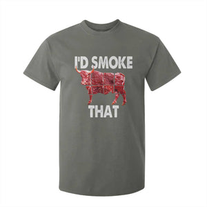 Funny BBQ T Shirt For Kid I'd Smoke That Cow Beef Chef Butcher Cook TS10 Military Green Print Your Wear