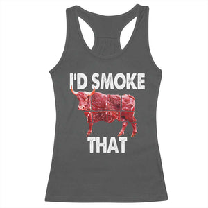 Funny BBQ Racerback Tank Top I'd Smoke That Cow Beef Chef Butcher Cook TS10 Dark Heather Print Your Wear