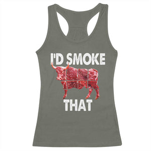 Funny BBQ Racerback Tank Top I'd Smoke That Cow Beef Chef Butcher Cook TS10 Military Green Print Your Wear