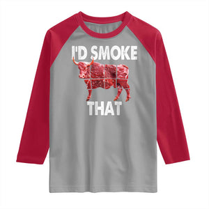 Funny BBQ Raglan Shirt I'd Smoke That Cow Beef Chef Butcher Cook TS10 Sport Gray Red Print Your Wear