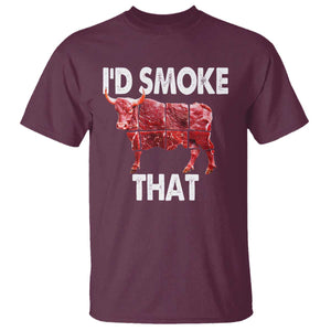 Funny BBQ T Shirt I'd Smoke That Cow Beef Chef Butcher Cook TS10 Maroon Print Your Wear