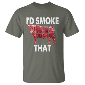 Funny BBQ T Shirt I'd Smoke That Cow Beef Chef Butcher Cook TS10 Military Green Print Your Wear