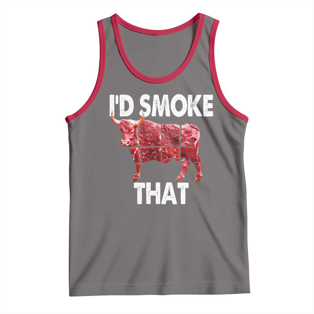 Funny BBQ Tank Top I'd Smoke That Cow Beef Chef Butcher Cook TS10 Deep Heather Red Print Your Wear
