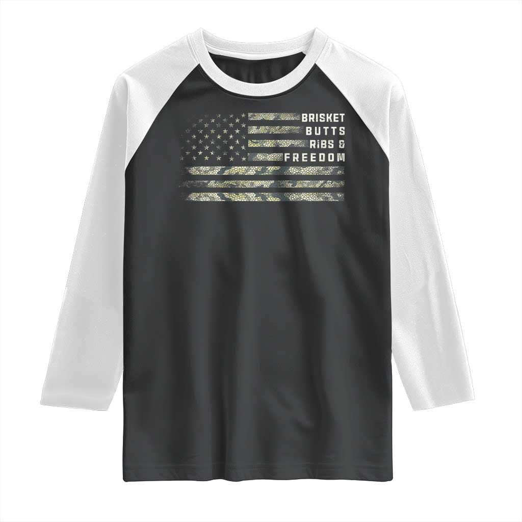 BBQ Raglan Shirt Grilling Gifts For Grill Dad Meat Smoker Grill Camo Flag TS10 Black White Print Your Wear