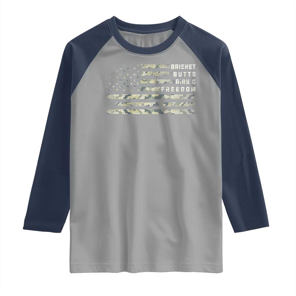 BBQ Raglan Shirt Grilling Gifts For Grill Dad Meat Smoker Grill Camo Flag TS10 Sport Gray Navy Print Your Wear