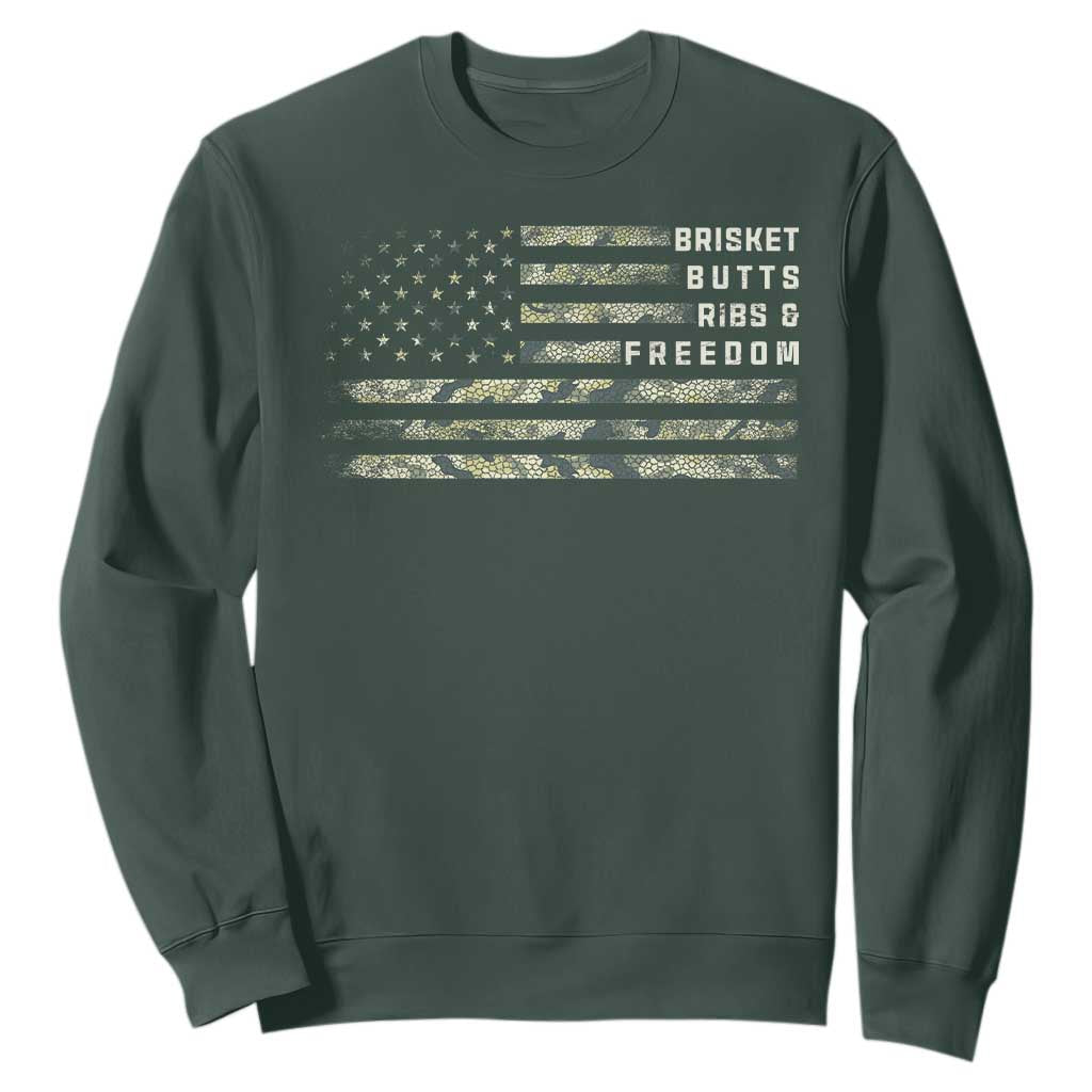 BBQ Sweatshirt Grilling Gifts For Grill Dad Meat Smoker Grill Camo Flag TS10 Dark Forest Green Print Your Wear