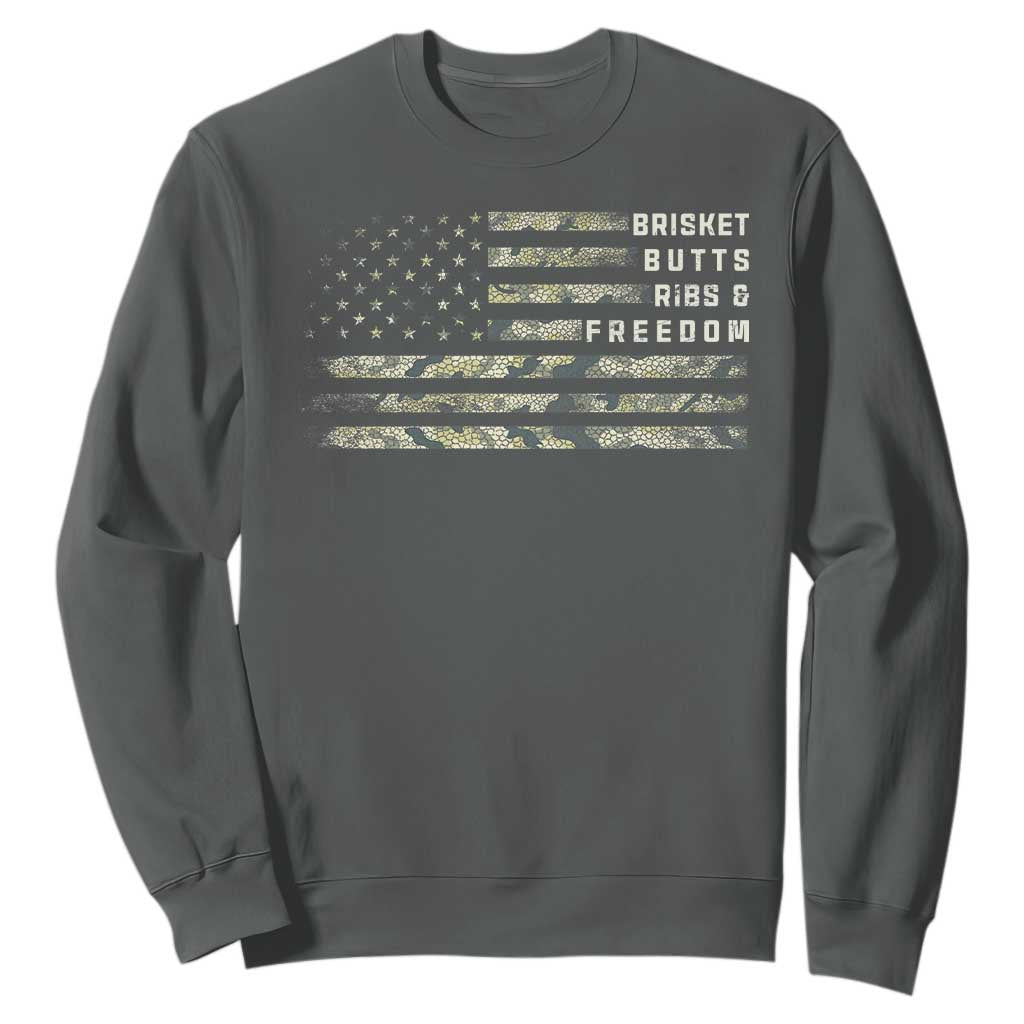 BBQ Sweatshirt Grilling Gifts For Grill Dad Meat Smoker Grill Camo Flag TS10 Dark Heather Print Your Wear