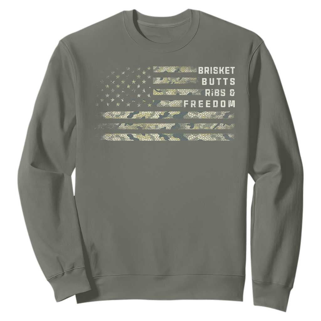 BBQ Sweatshirt Grilling Gifts For Grill Dad Meat Smoker Grill Camo Flag TS10 Military Green Print Your Wear