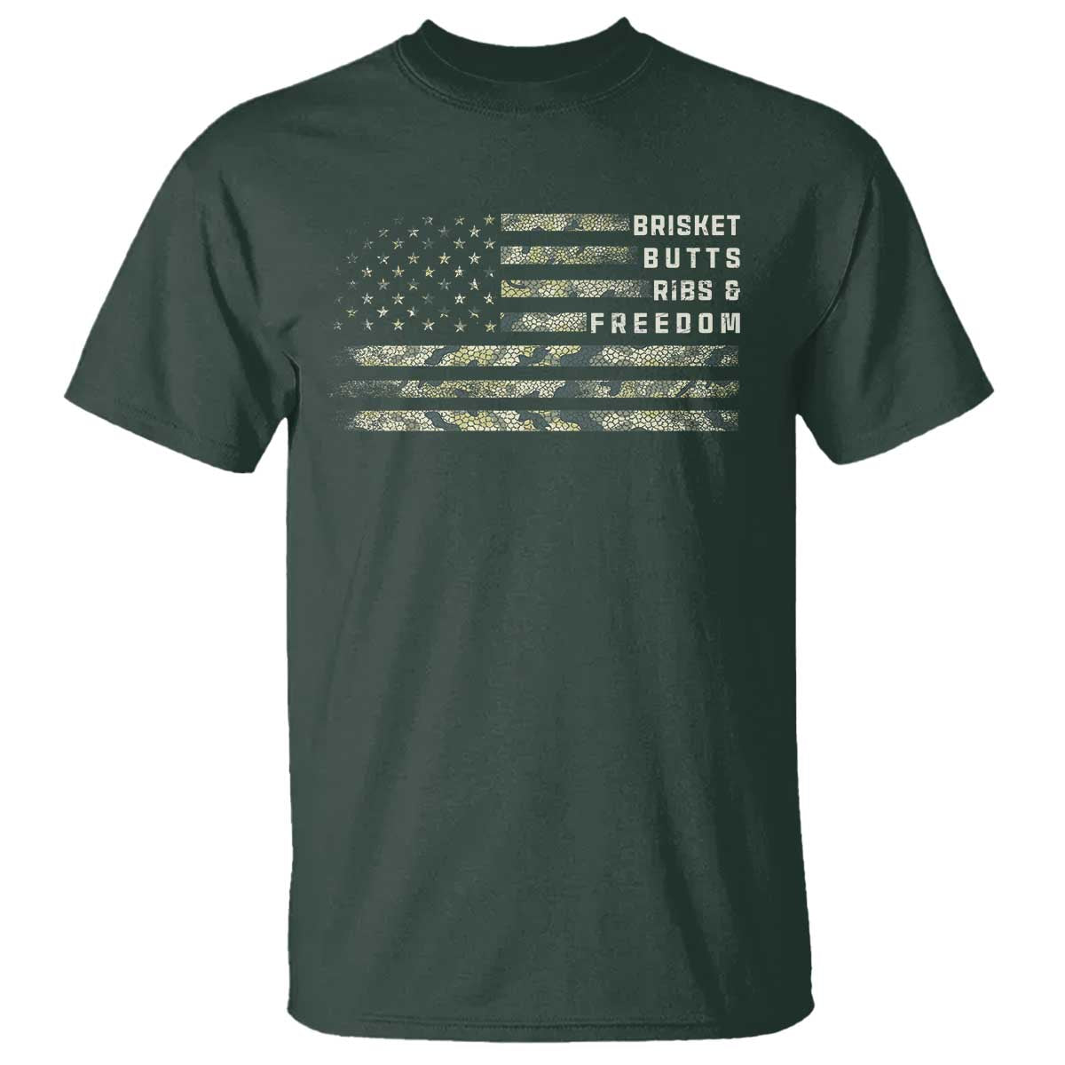 BBQ T Shirt Grilling Gifts For Grill Dad Meat Smoker Grill Camo Flag TS10 Dark Forest Green Print Your Wear