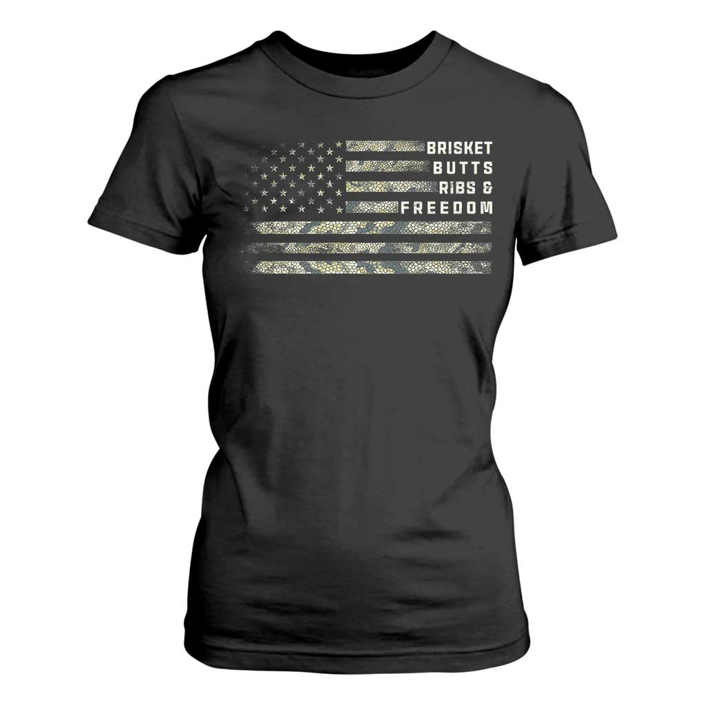 BBQ T Shirt For Women Grilling Gifts For Grill Dad Meat Smoker Grill Camo Flag TS10 Black Print Your Wear