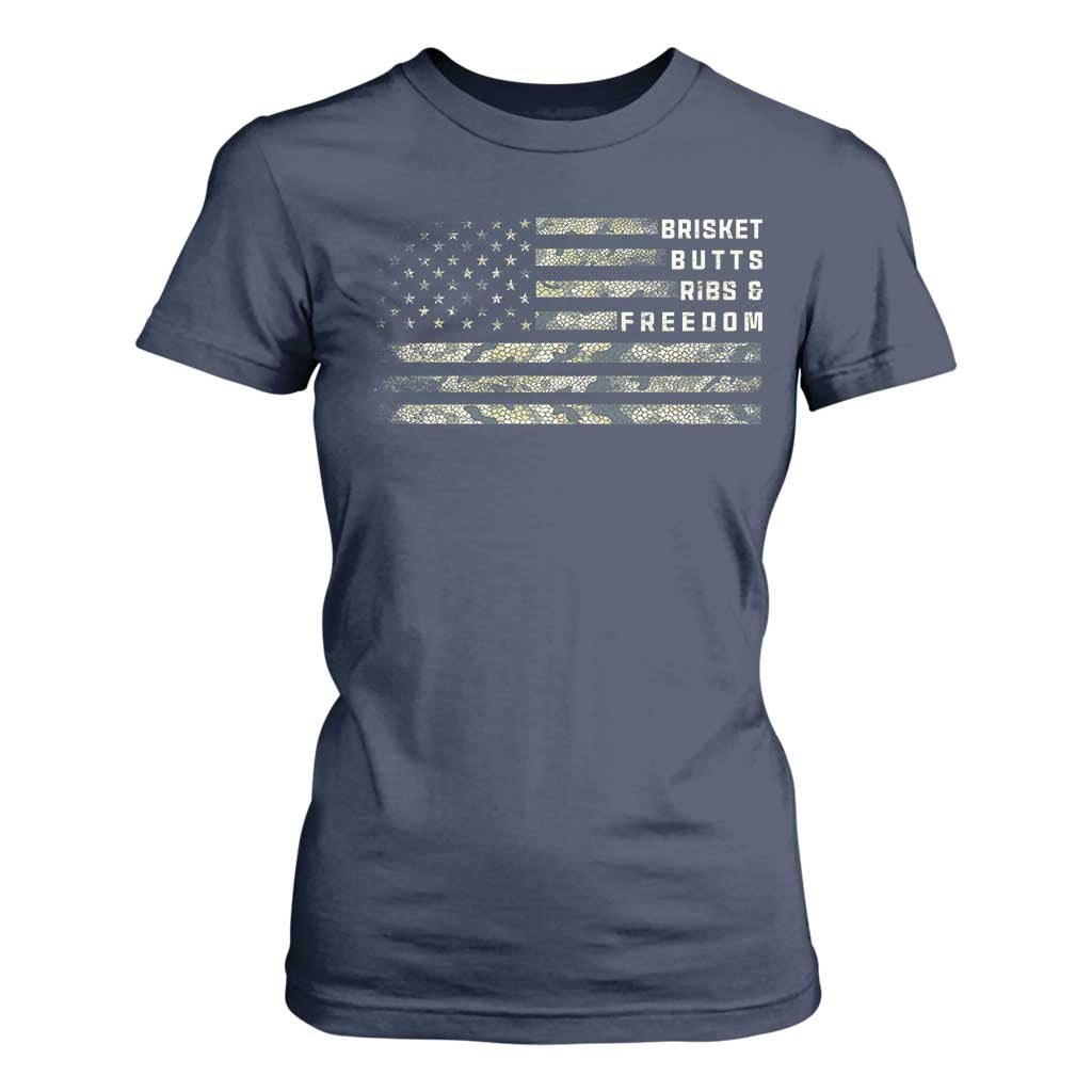 BBQ T Shirt For Women Grilling Gifts For Grill Dad Meat Smoker Grill Camo Flag TS10 Navy Print Your Wear