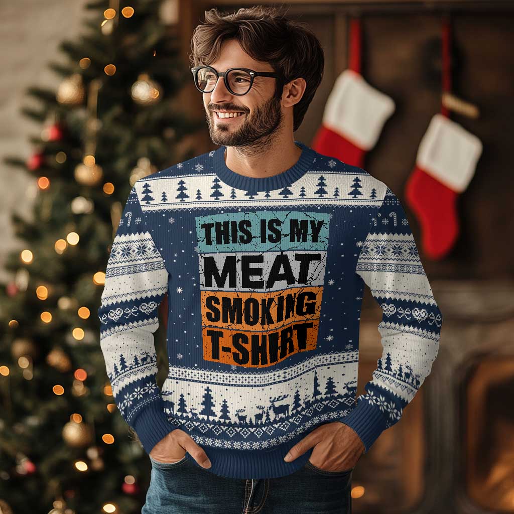 Retro BBQ Smoker This is My Meat Smoking Ugly Christmas Sweater TS10 Navy Beige Print Your Wear
