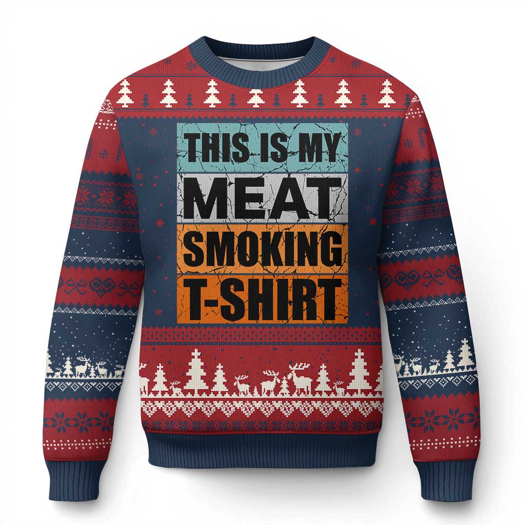 Retro BBQ Smoker This is My Meat Smoking Ugly Christmas Sweater TS10 Navy Red Print Your Wear