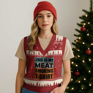 Retro BBQ Smoker This is My Meat Smoking V-Neck Knit Sweater Vest TS10 Red Beige Print Your Wear