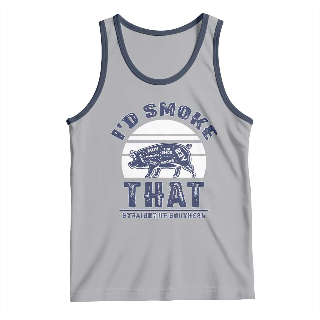 BBQ Tank Top I'd Smoke That Straight Up Southern Pork Cuts Grilling TS10 Athletic Heather Navy Print Your Wear