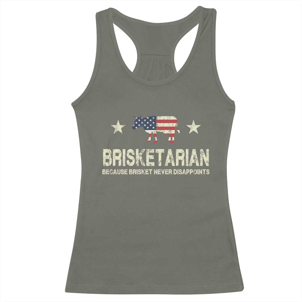 BBQ Racerback Tank Top Brisketarian Because Brisket Never Disappoints American Flag TS10 Military Green Print Your Wear