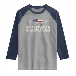 BBQ Raglan Shirt Brisketarian Because Brisket Never Disappoints American Flag TS10 Sport Gray Navy Print Your Wear