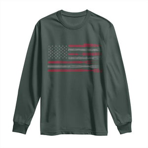 BBQ Long Sleeve Shirt With Red Line American Flag Meat Smoker Grilling Gifts TS10 Dark Forest Green Print Your Wear