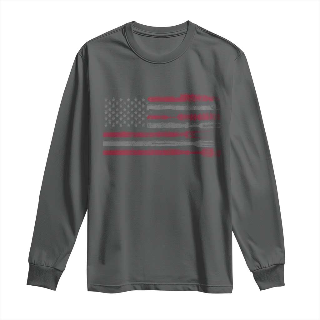 BBQ Long Sleeve Shirt With Red Line American Flag Meat Smoker Grilling Gifts TS10 Dark Heather Print Your Wear