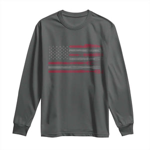 BBQ Long Sleeve Shirt With Red Line American Flag Meat Smoker Grilling Gifts TS10 Dark Heather Print Your Wear